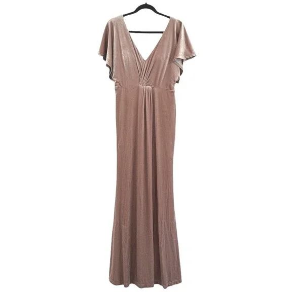 Revelry Gwen‎ Velvet Bridesmaids Dress Champagne Maxi V-Neck A-line 8 Glam  Chic